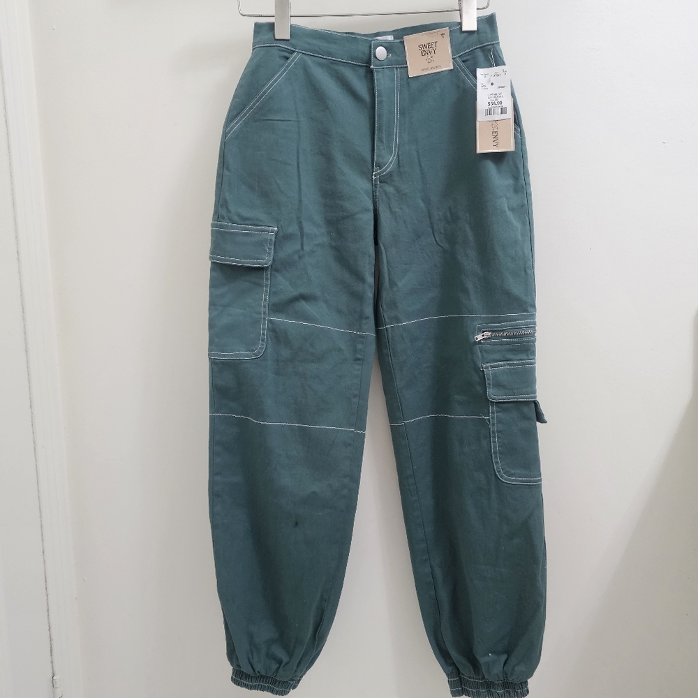 NWT, Green Full Length Cargo Jogger Pants, Sz S